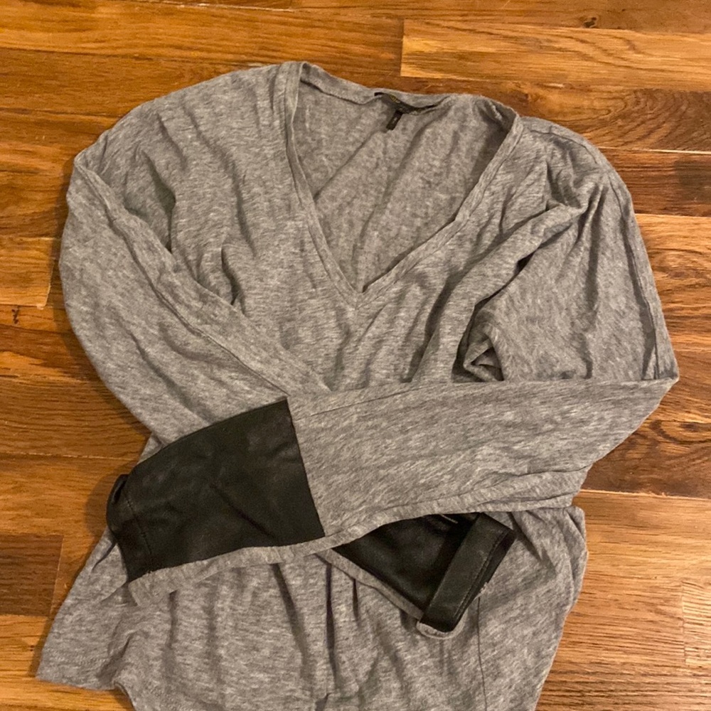 V-neck Maje Sweater with Leather trim